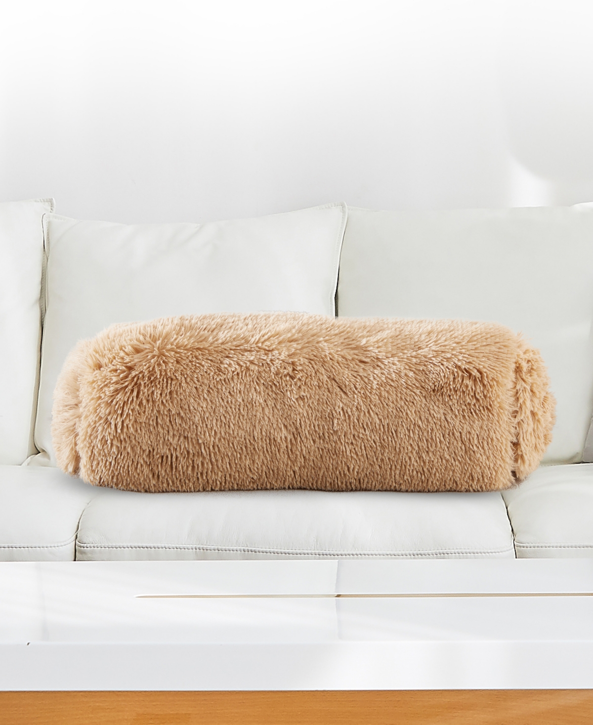 Cheer Collection Shaggy Bolster Decorative Pillow Set, 8" X 24" In Brown