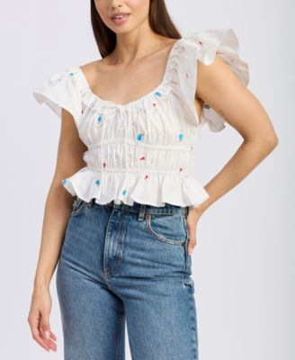 Women's Nellie Flutter-Sleeve Shirred Top