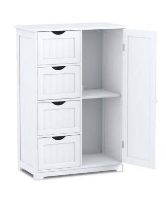 Bathroom Floor Cabinet Storage Organizer Cupboard w/ 4 Drawers Adjustable Shelf