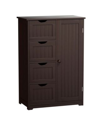 Bathroom Floor Cabinet Storage Organizer Cupboard w/ 4 Drawers Adjustable Shelf