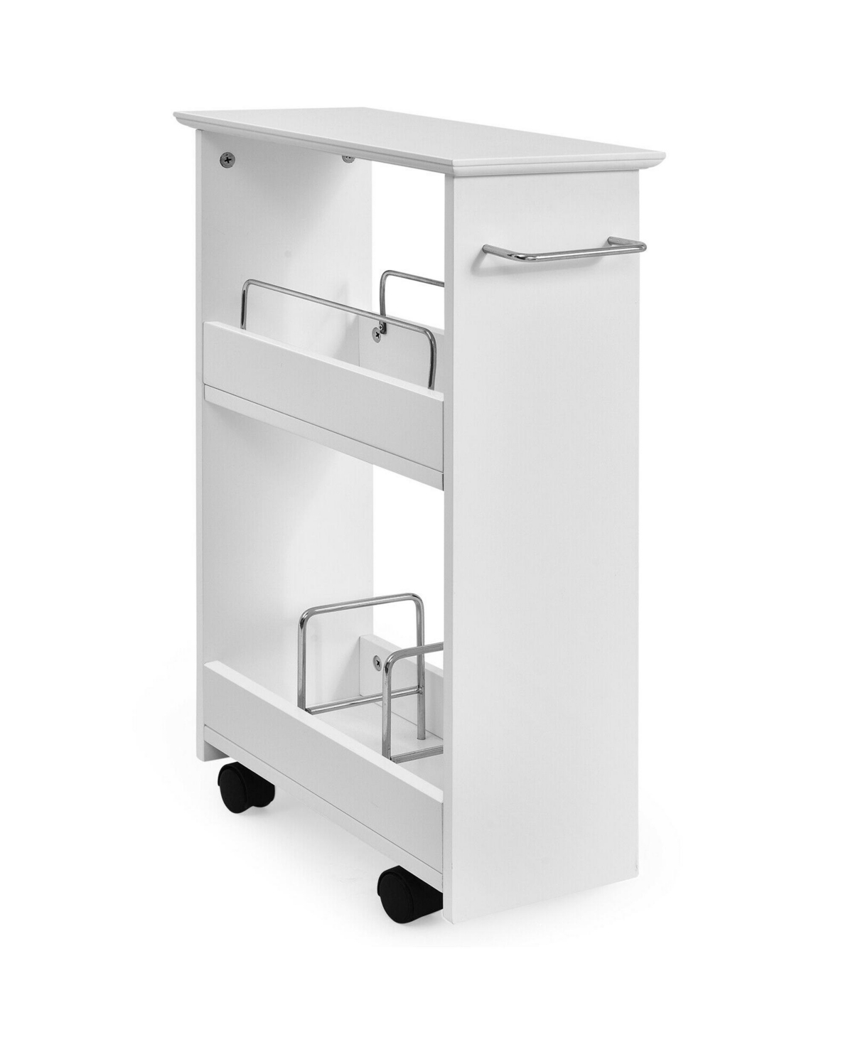 Slim Rolling Storage Cart 3-Tier Bathroom Cabinet Mobile Shelving Unit w/ Handle - White