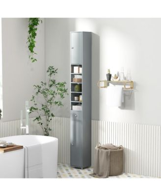 Tall Slim Bathroom Storage Cabinet Linen Tower w/Drawer Adjustable Shelves Black