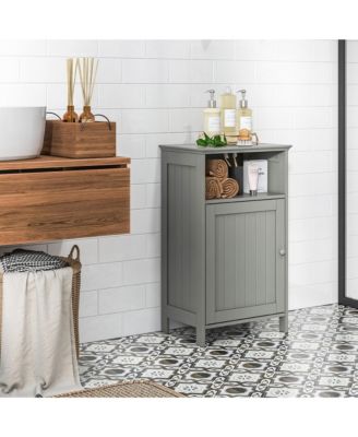 Bathroom Floor Storage Cabinet Side Table w/ Open Compartment & Adjustable Shelf