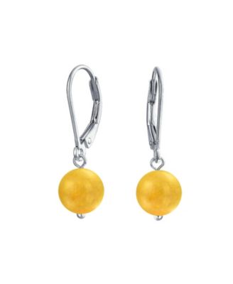Simple Natural Stone 8MM Ball Drop Earrings Sterling Silver Leverback