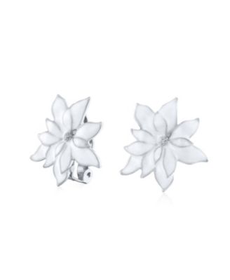 Statement Poinsettia Brooch Clip-On Earrings Set Enamel Jewelry