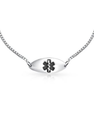 Thin Oval Medical ID Bracelet in Sterling Silver with Red Enamel