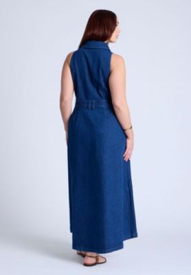 Women's Plus Size Sleeveless Denim Midi Dress