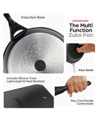 Zuka Ceramic 1.25 Qt. Ceramic 10 in 1 Nonstick Multi-Functional Saute Pan with Lid, Nylon Spoon