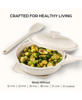 Zuka Ceramic 1.25 Qt. Ceramic 10 in 1 Nonstick Multi-Functional Saute Pan with Lid, Nylon Spoon