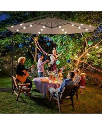 10Ft Patio Solar LED Outdoor Offset Hanging Umbrella w/ 24