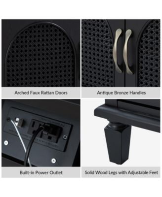 Dyals Traditional 27"Tall End Table Design Rattan Cabinet Doors with Built-in Power Outlet and Adjustable Shelf