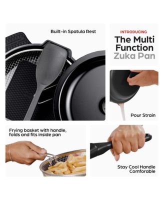 Zuka Everyday Pan 4.25 Qt. Ceramic 10 in 1 Nonstick Multi-Functional Saute Pan with Lid, Nylon Spoon, & Steamer Basket