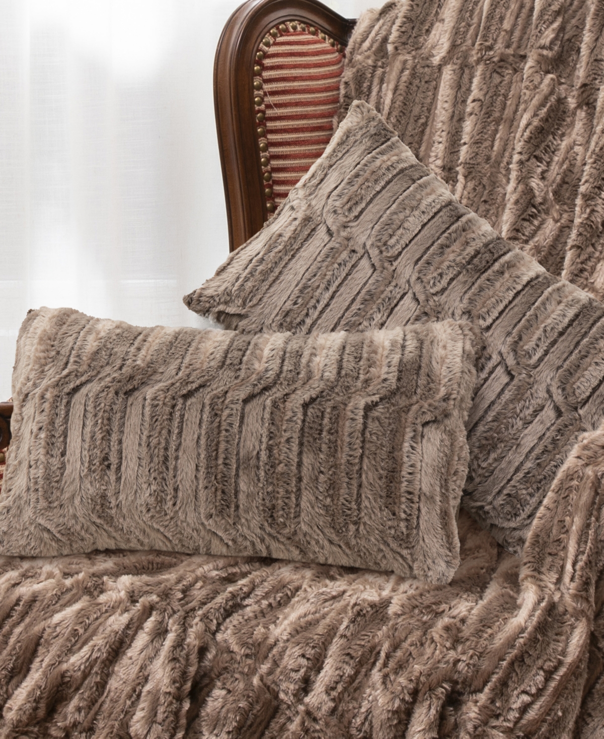 Cheer Collection Decorative Faux Fur Pillow Set, 12" X 20"