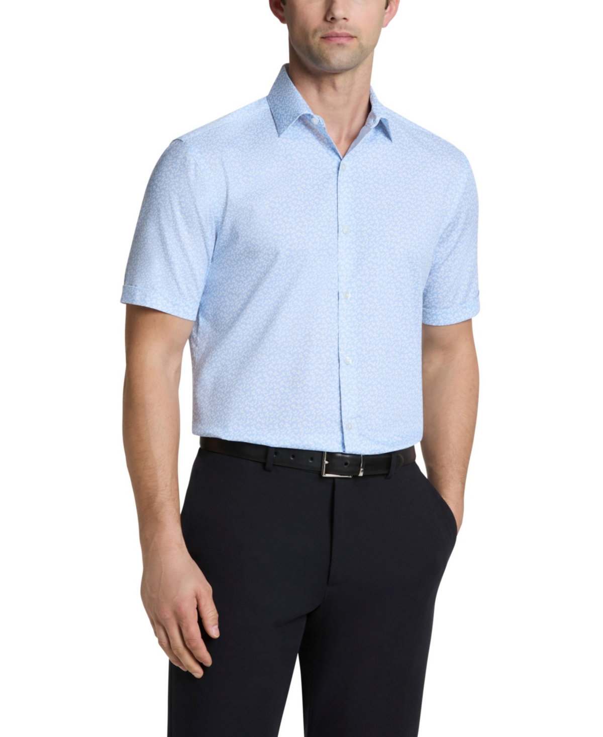 Shop Van Heusen Men's Slim Fit Short Sleeve Dress Shirt In Blue Leaf