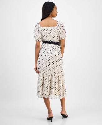 Women's Dot-Print Short-Sleeve Midi Chiffon Dress