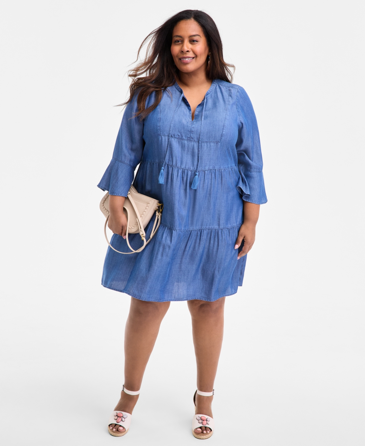 Style & Co Plus Size Split-neck Tiered Flutter-sleeve Dress, Exclusively At Macy's