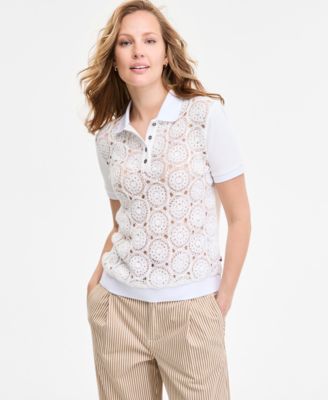 Tommy Hilfiger - Women's Lace-Front Short-Sleeve Cotton Top
