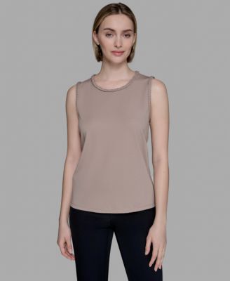 KARL LAGERFELD PARIS - Women's Braided-Trim Sleeveless Top