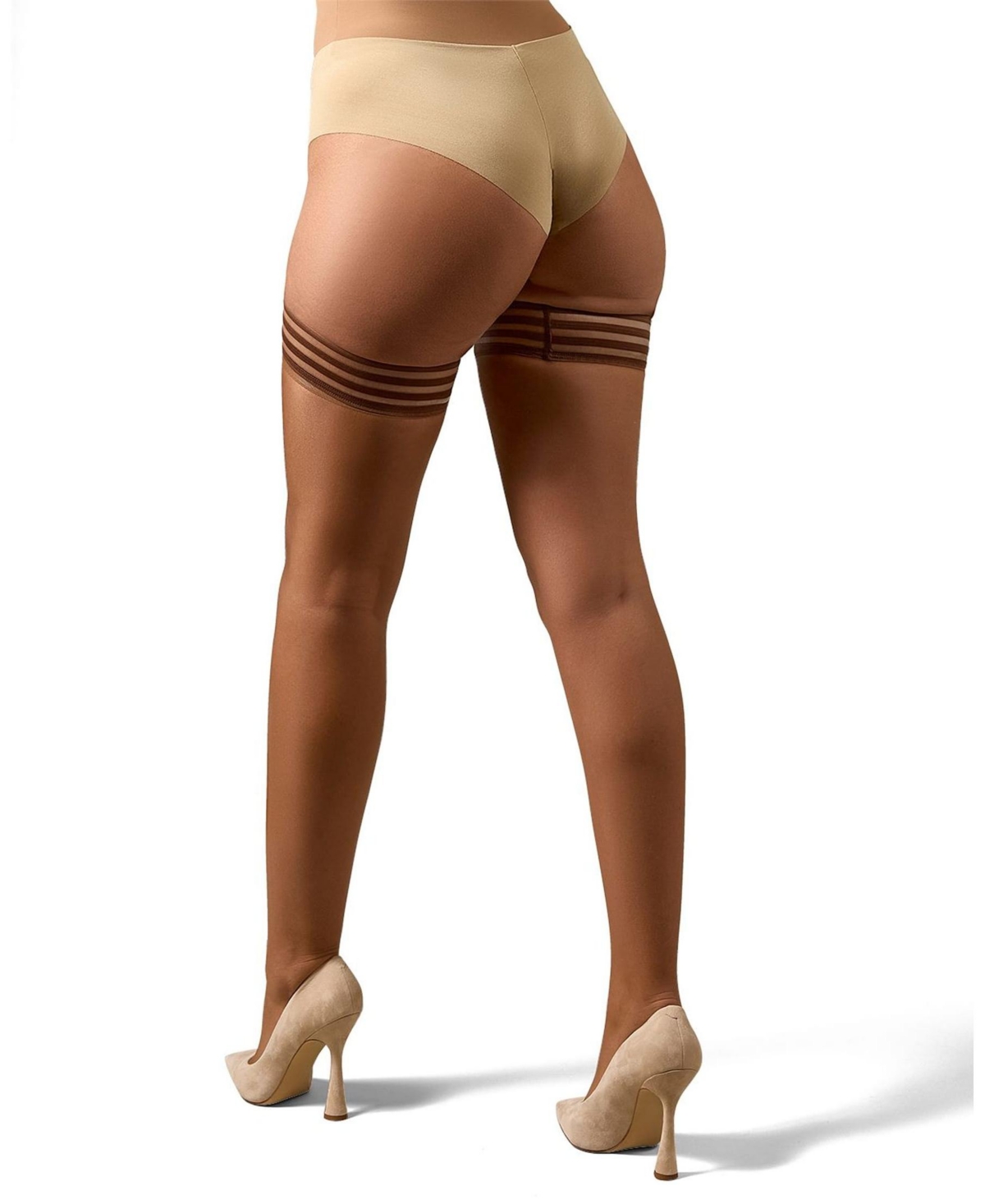 Memoi Women's Simply Bare Floral Lace Top Thigh High Tights Mm-109 In Caramel