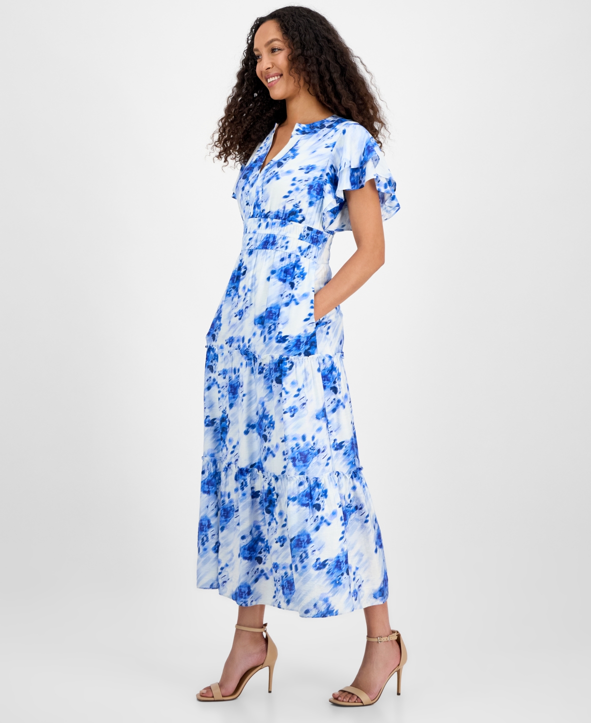 Julia Jordan Flutter Sleeve Tiered Maxi Dress
