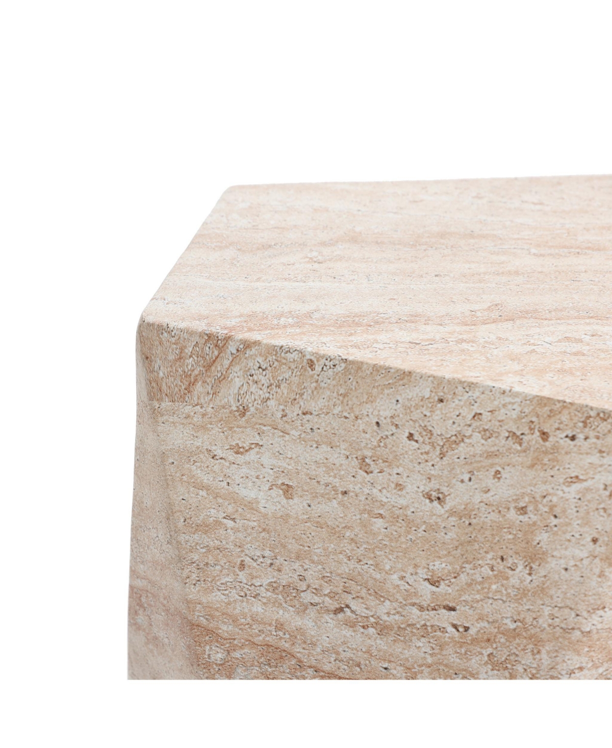 LuxenHome Outdoor Accent Side Table, 18'' Travertine-Style Irregular Textured Cement Patio End Table