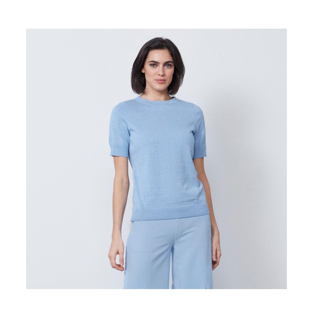 Women's Short Sleeve Suvin Cotton Pullover Sweater Supreme - Blue