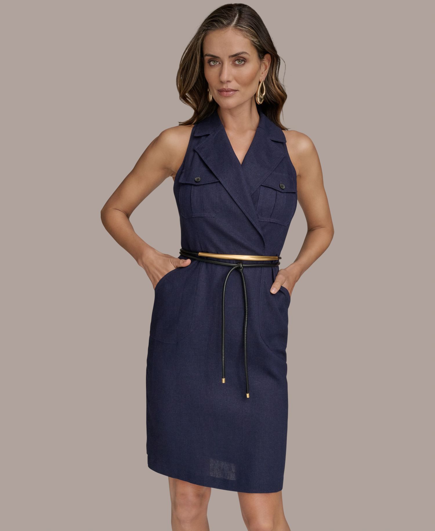 Women's Notched Collar Belted Dress