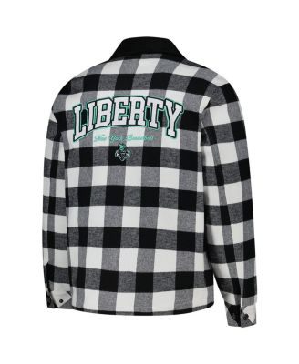 Men's and Women's Black/White New York Liberty Flannel Full-Zip Shacket