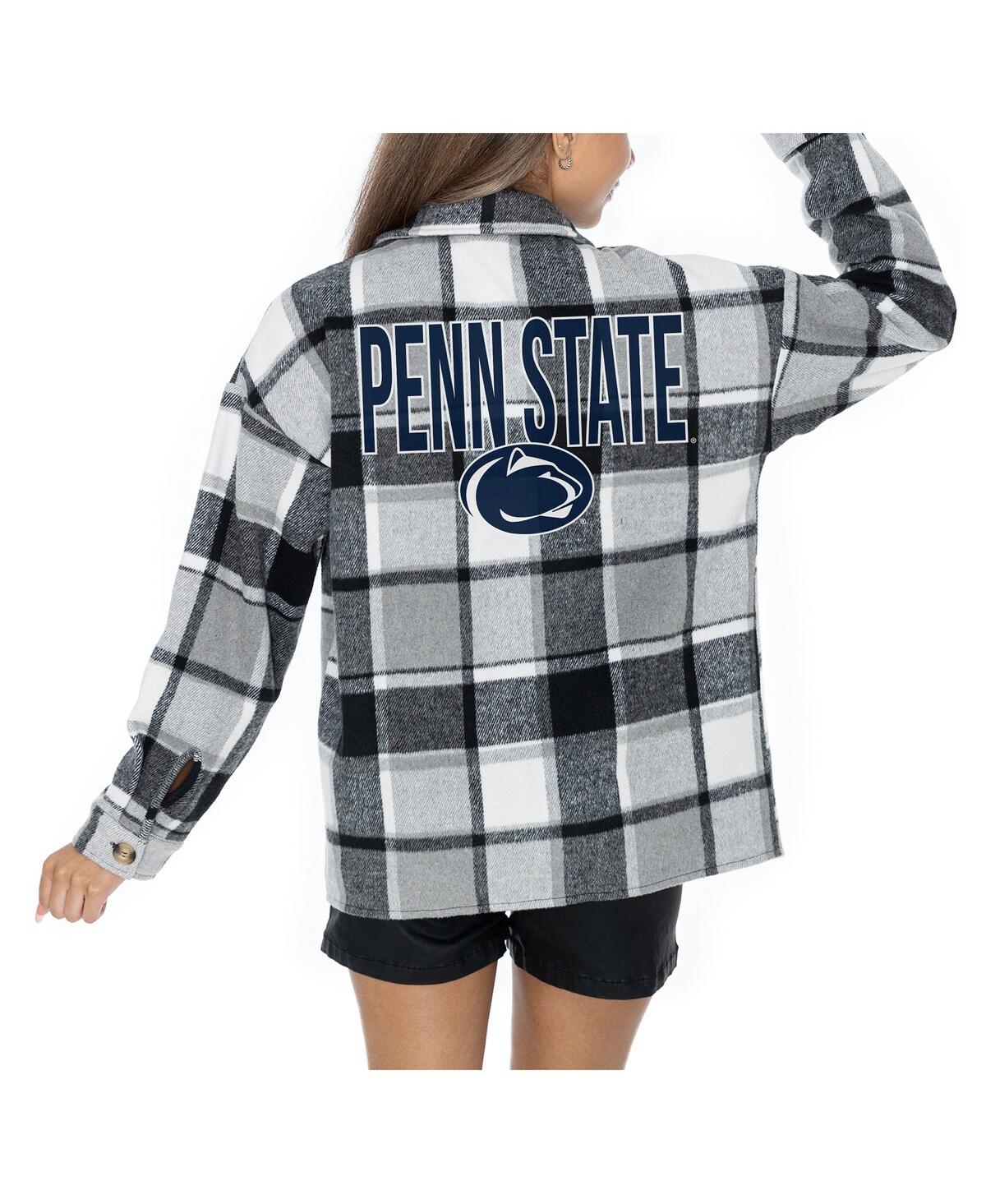 Shop Gameday Couture Women's Grey Penn State Nittany Lions Long Sleeve Brushed Plaid Button-up Overshirt Jacket In Gray