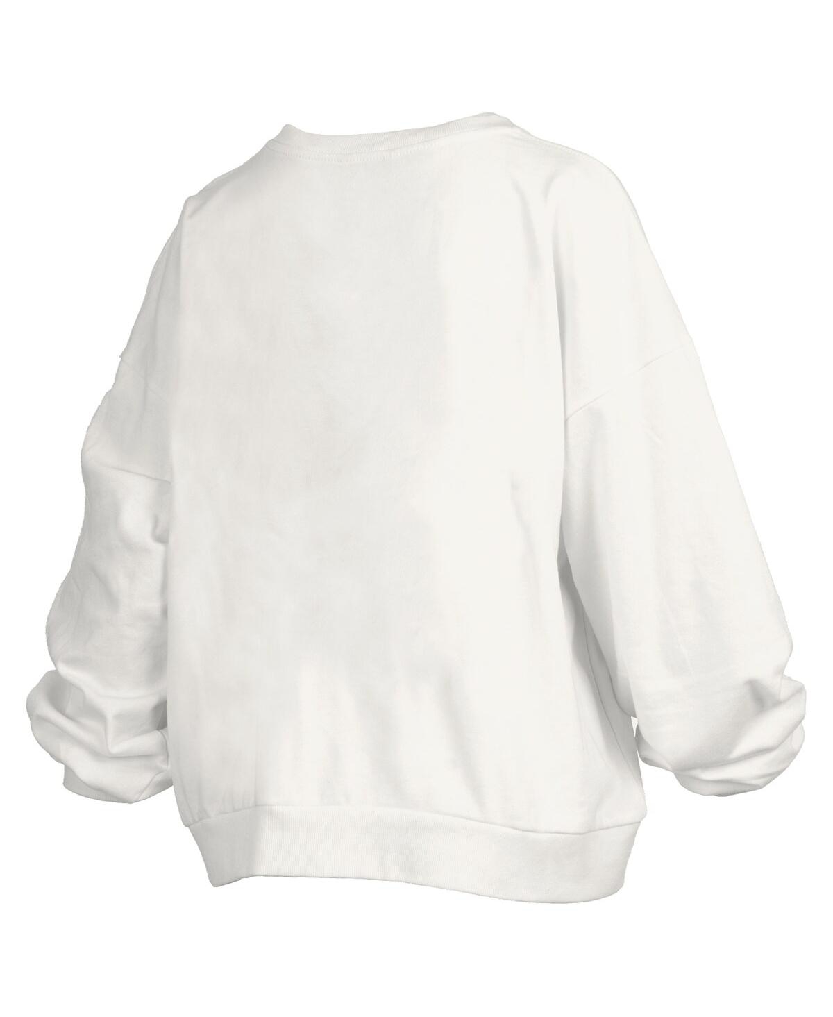 PRESSBOX WOMEN'SÂ WHITE GEORGIA BULLDOGS JANISE ARCH OVER LOGO WAIST LENGTH OVERSIZED PULLOVER SWEATSHIRT 