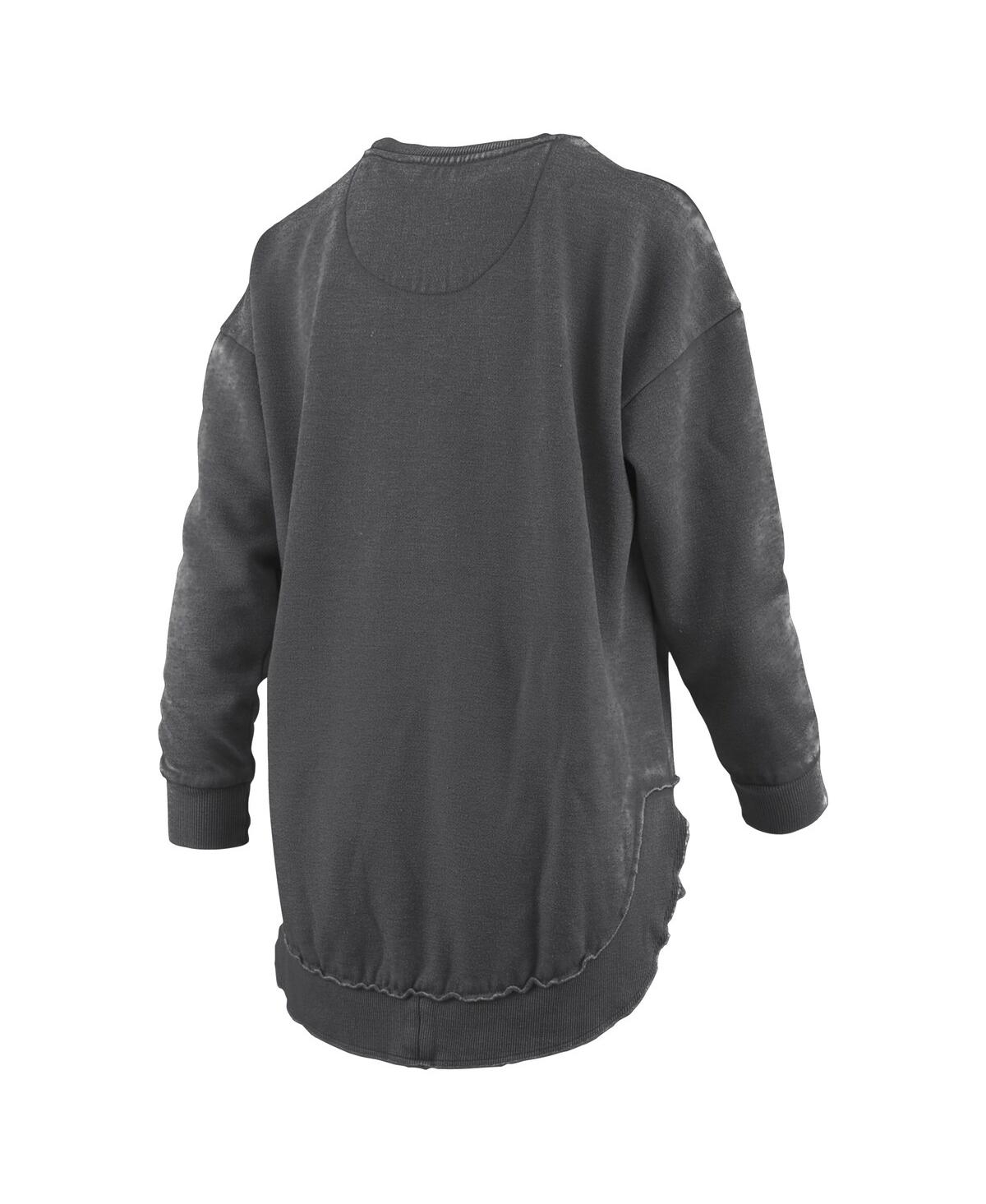 PRESSBOX WOMEN'SÂ BLACK OHIO STATE BUCKEYES MELANGE PONCHO VINTAGE FLEECE LONG SLEEVE PULLOVER SWEATSHIRT 