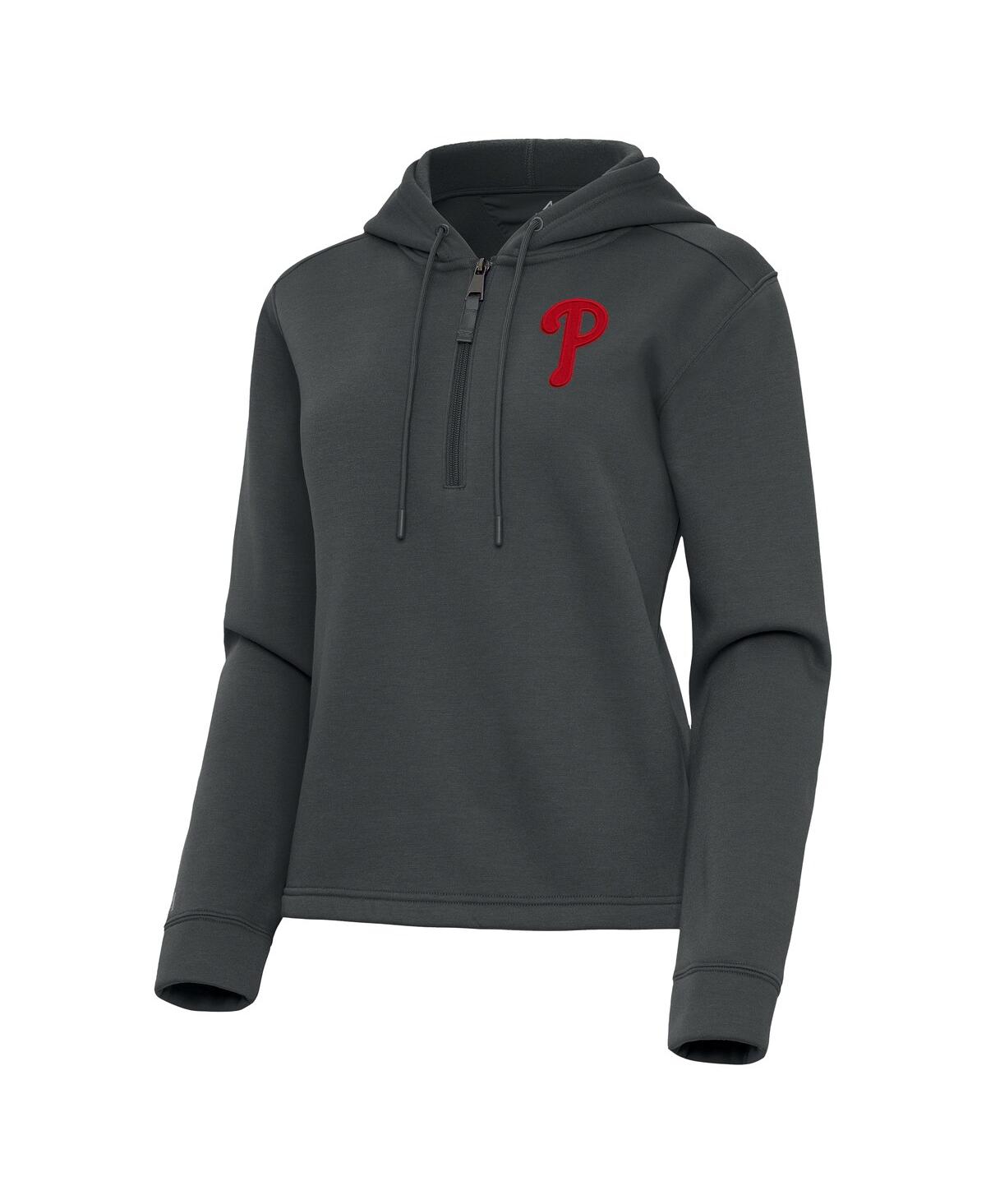 Antigua Women's Pewter Philadelphia Phillies Contemporary Quarter-zip Hoodie In Pewter