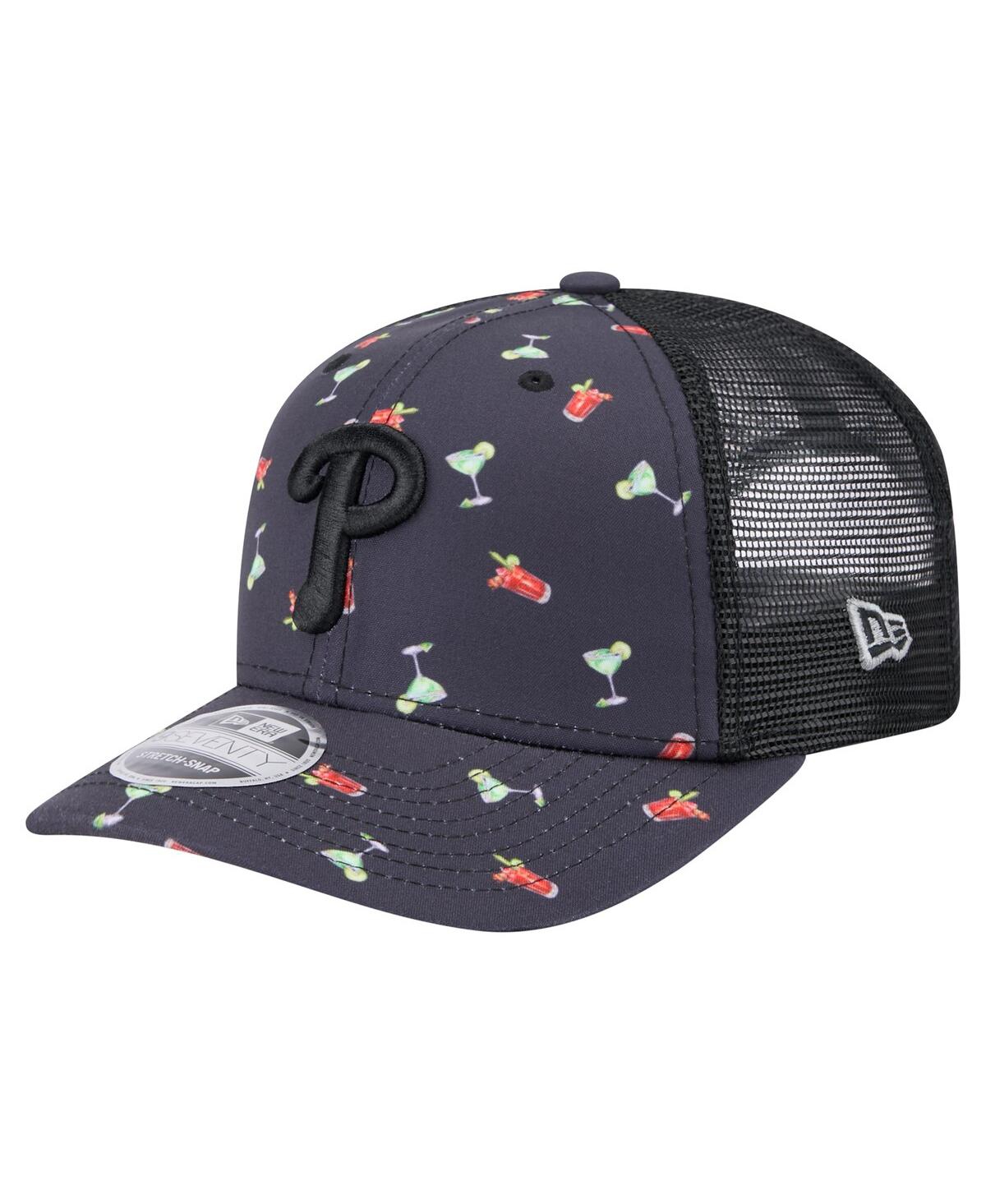 NEW ERA MEN'S BLACK PHILADELPHIA PHILLIES ADVENTURE DRINKS PATTERN 9SEVENTY STRETCH-SNAP HAT 