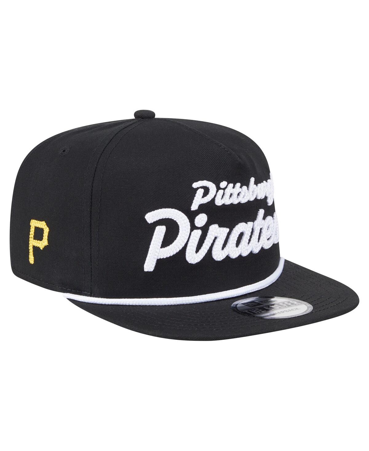 NEW ERA MEN'S BLACK PITTSBURGH PIRATES TEAM TEXT GOLFER SNAPBACK HAT 