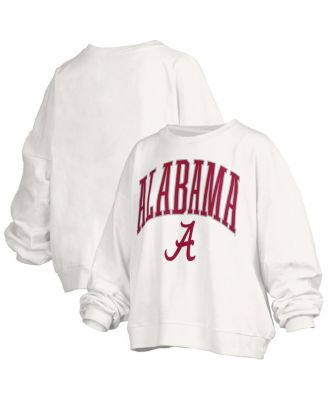Pressbox - Women's&nbsp;White Alabama Crimson Tide Janise Arch Over Logo Waist Length Oversized Pullover Sweatshirt