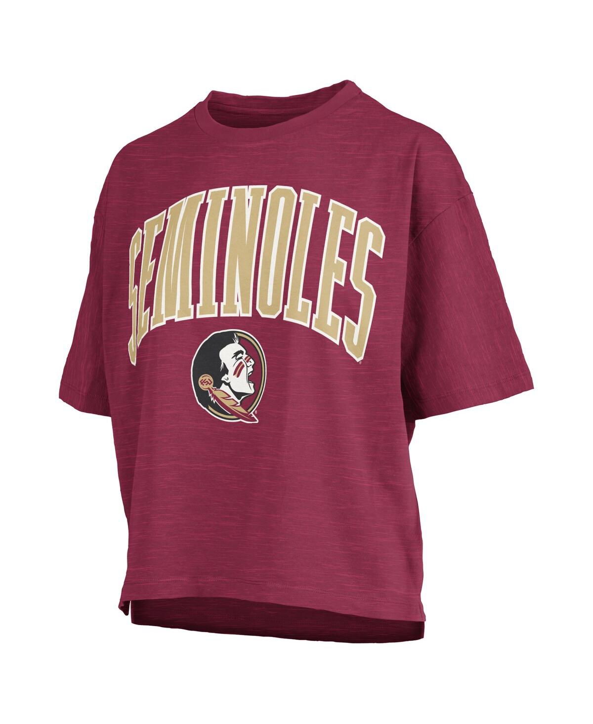 PRESSBOX WOMEN'SÂ GARNET FLORIDA STATE SEMINOLES NELSON ARCH OVER LOGO WAIST LENGTH OVERSIZED SLUB T-SHIRT 