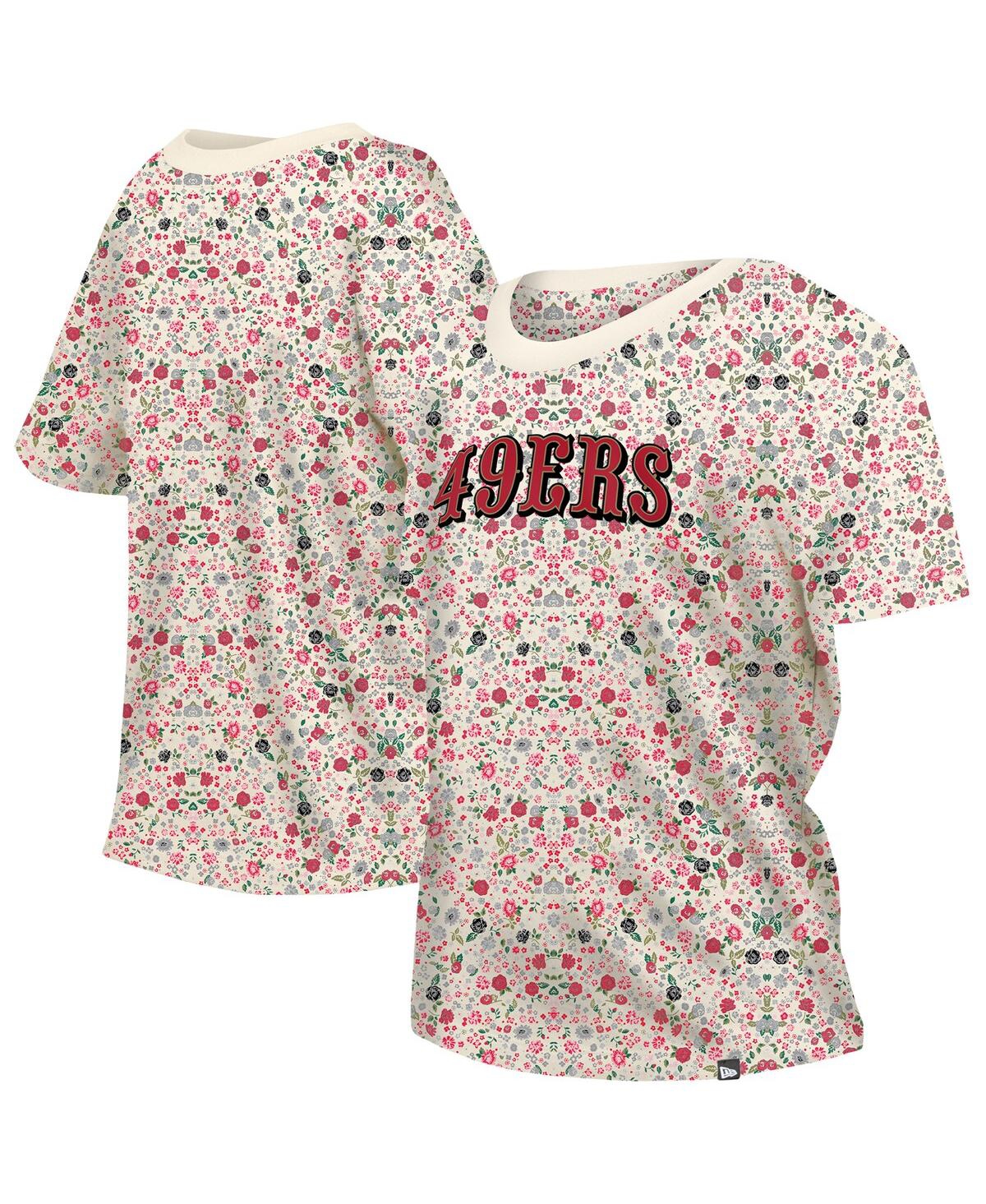 NEW ERA WOMEN'S CREAM SAN FRANCISCO 49ERS GLAM GAME FLORAL T-SHIRT 