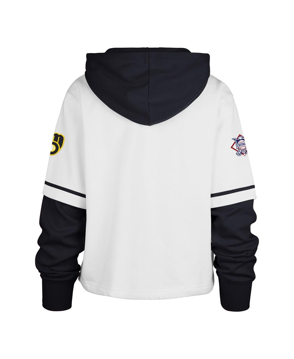47 BRAND WOMEN'S WHITE MILWAUKEE BREWERS TRIFECTA SHORTSTOP CROPPED PULLOVER HOODIE 