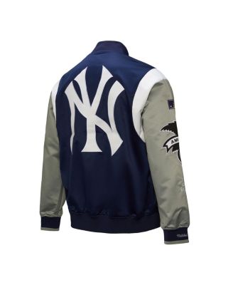 Men's Navy/Gray New York Yankees Cooperstown Collection Team Origins Satin Full-Snap Jacket