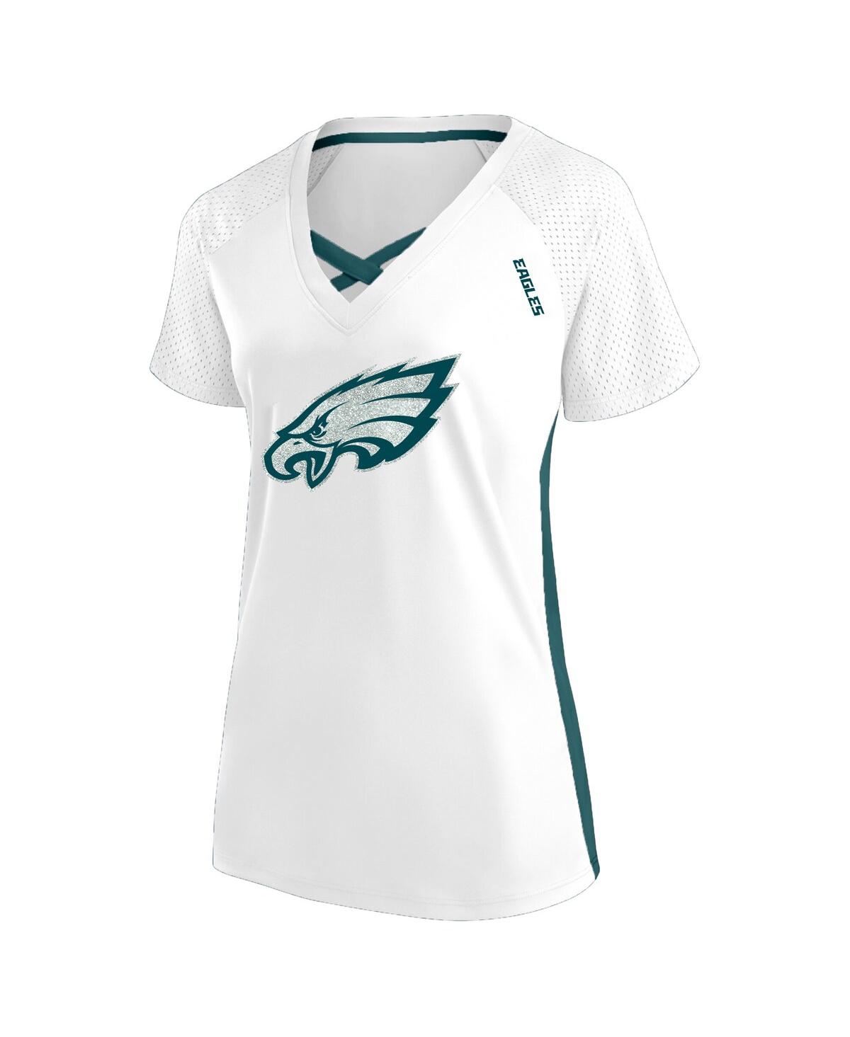 Fanatics Women's White Philadelphia Eagles Plus Size Glitter Lace-up V- Neck T-shirt In White