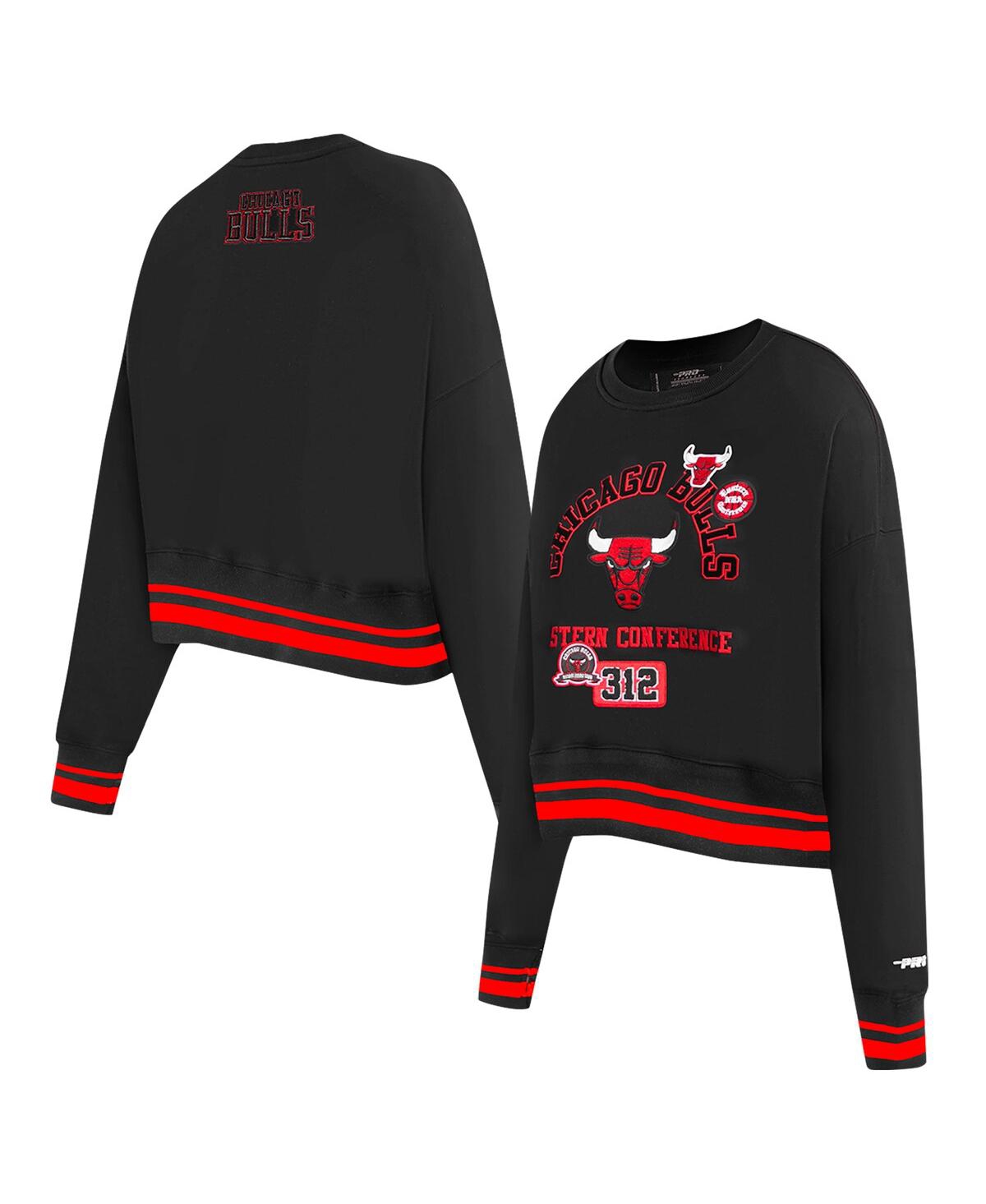 Women's Black Chicago Bulls Area Code Cropped Pullover Sweatshirt - Black