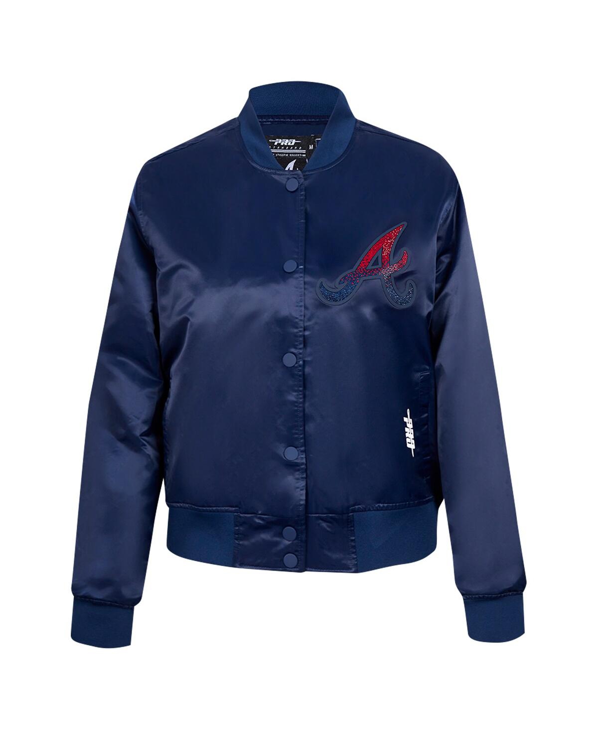 Pro Standard Women's Navy Atlanta Braves Rhinestone Satin Full-snap Jacket In Navy