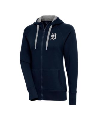 Antigua - Women's  Navy Detroit Tigers Brushed Metallic Victory Full-Zip Hoodie