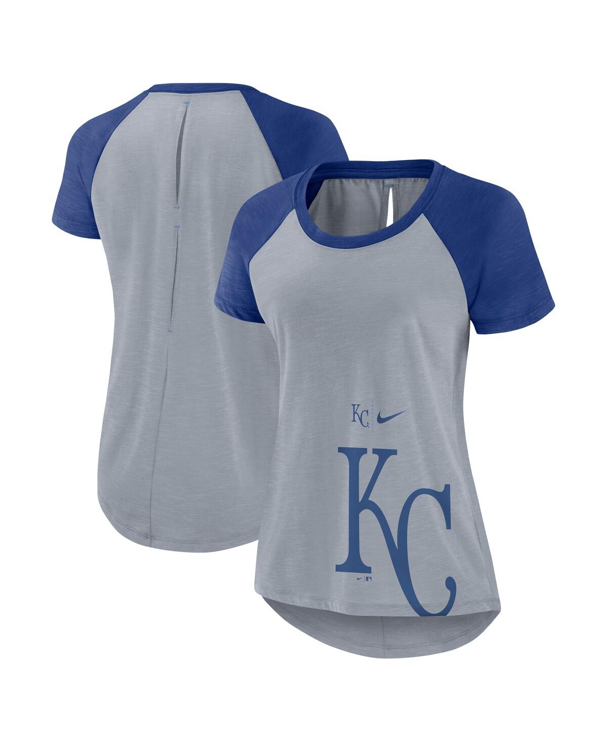Nike Women's Heather Gray Kansas City Royals Summer Breeze Raglan Fashion T-shirt In Heather Gray