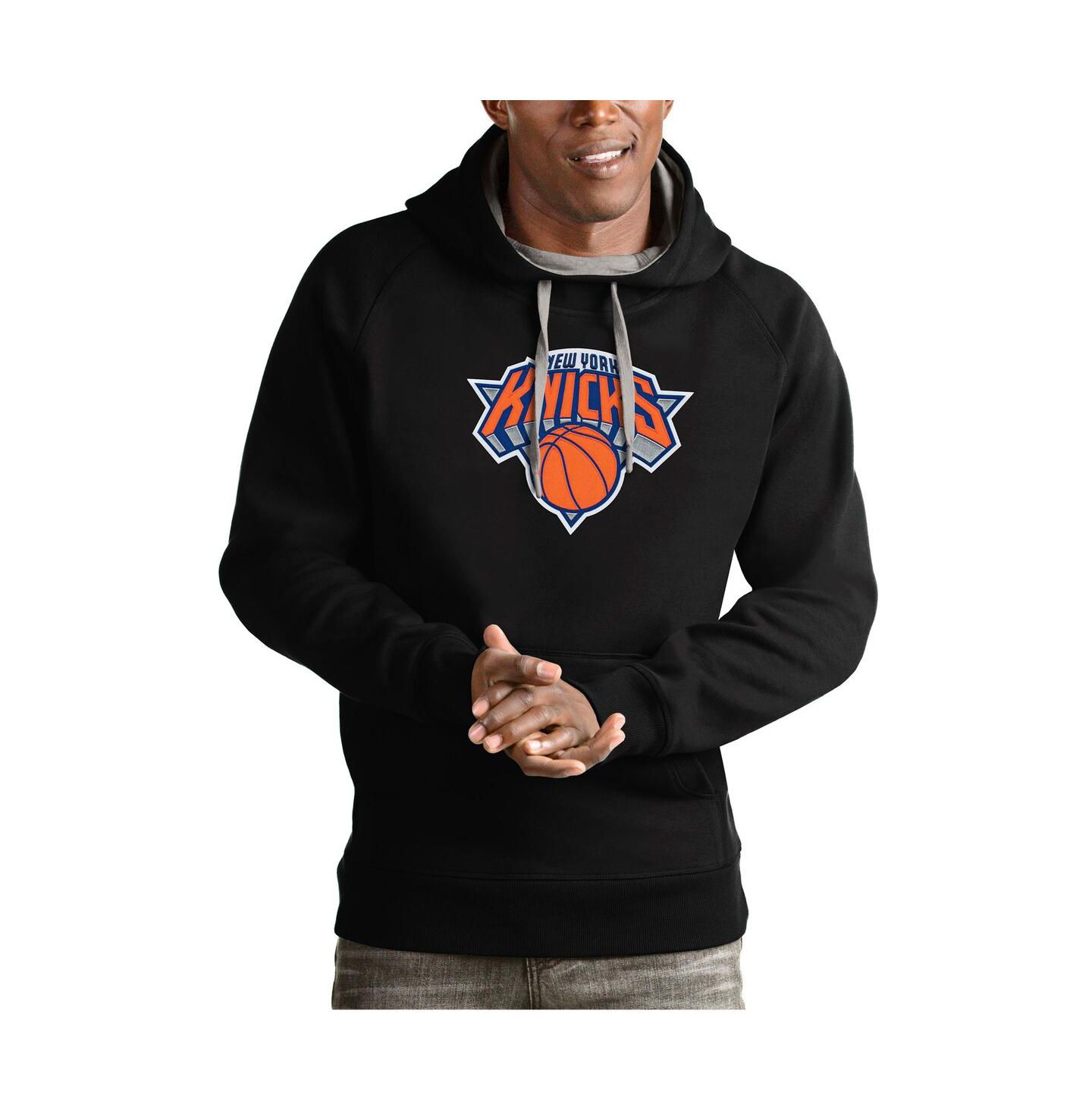 Мужское худи Antigua Black New York Knicks Team Logo Victory Pullover — фото 1