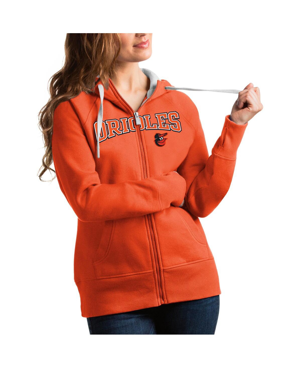 Antigua Women's Orange Detroit Tigers Team Logo Victory Full-zip Hoodie In Orange