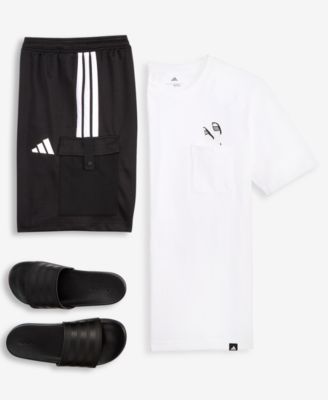 Men's Three-Stripes Tiro 9" Cargo Shorts, Slide Pocket T-Shirt & Adilette Comfort Slide Sandals   