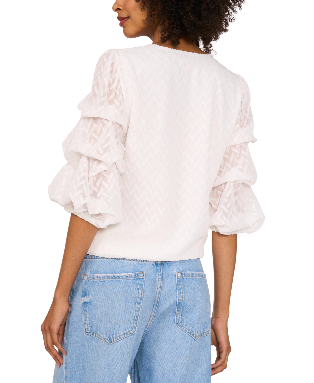 VINCE CAMUTO WOMEN'S BUBBLE-SLEEVE JACQUARD TOP 