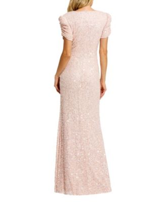Women's Gathered Short Sleeve Beaded Gown