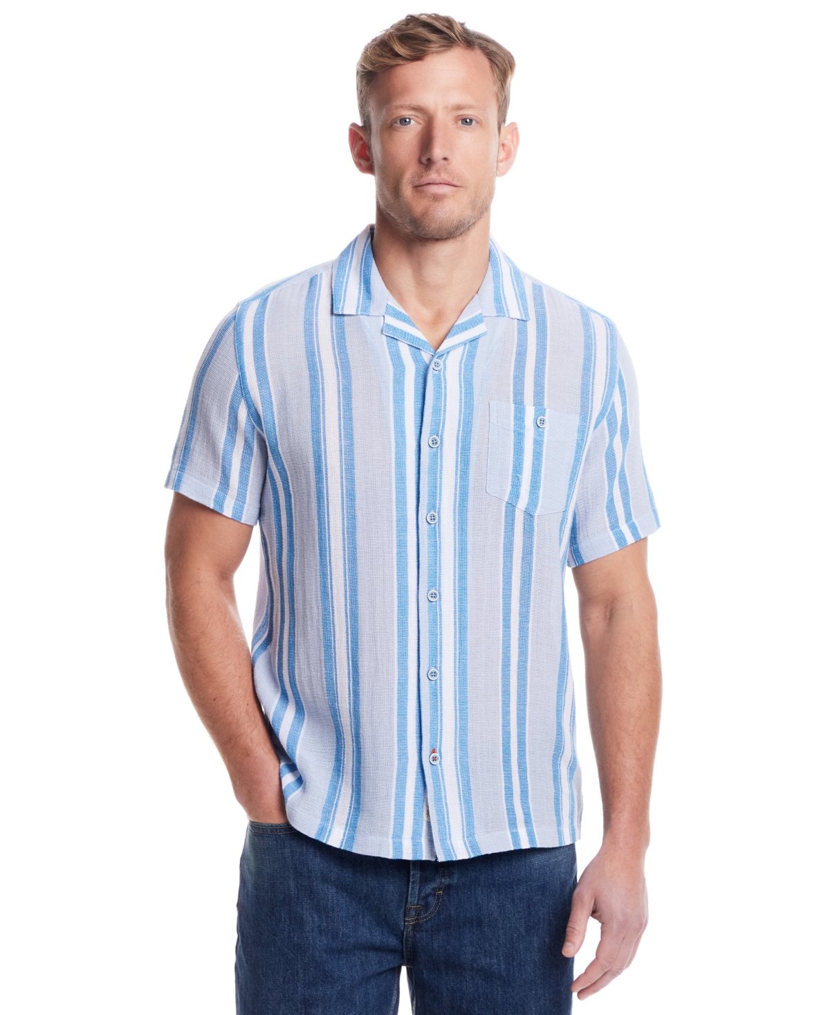 Men's Airtex Short Sleeve Striped Button-Front Camp Shirt - Pacific Coast